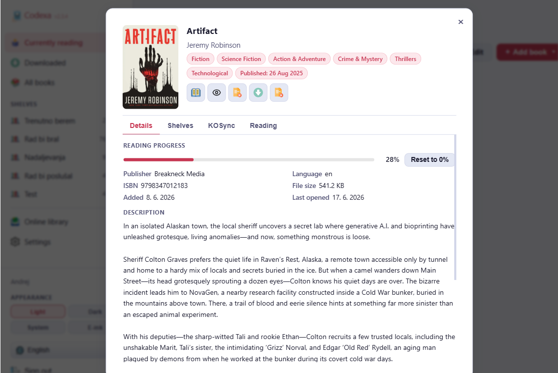 Book details dialog with tabs