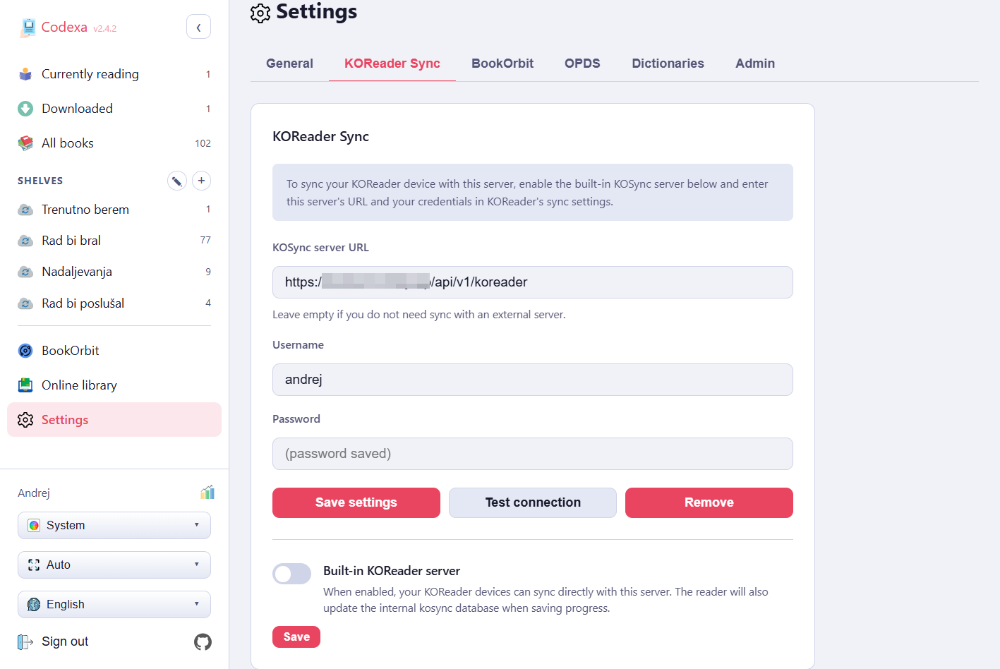 KOReader Sync settings