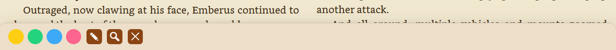 Annotation toolbar after text selection