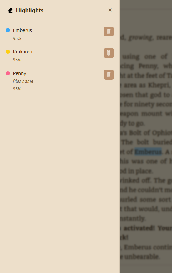 Annotations list sidebar