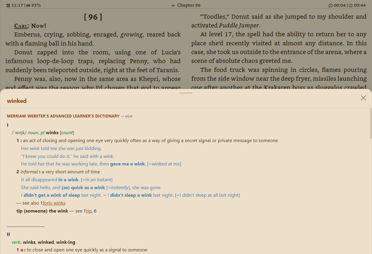 Dictionary definition popup