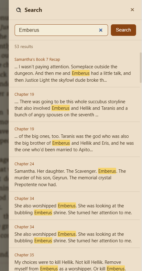 In-book search panel