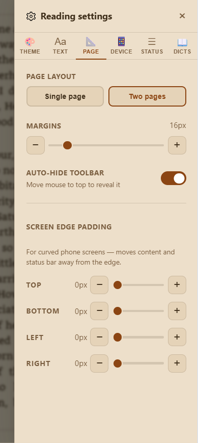 Page layout settings tab