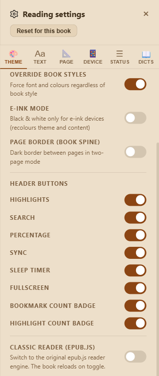 Header button toggles