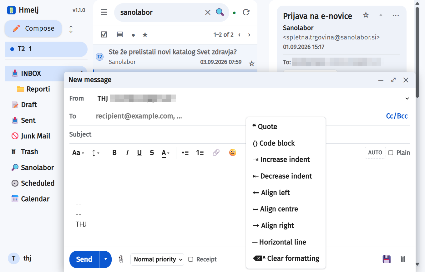 The composer's formatting toolbar with a picker open